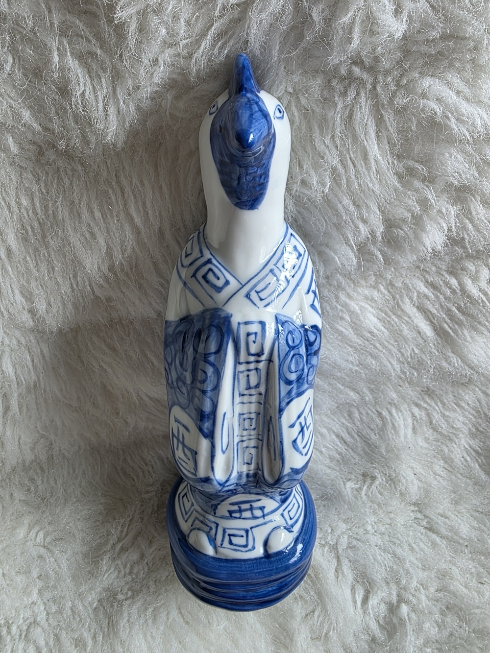 Andrea By Sadek Blue and White Ceramic Bird Statue